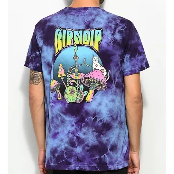 RIPNDIP Psychedelic Purple Acid Wash Pocket T-Shirt - Picture 2 of 9